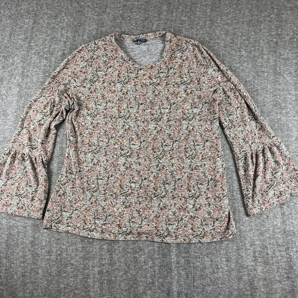Lucky Brand Women's XL Floral Bell Sleeve Blouse Top Long Sleeve Casual Shirt